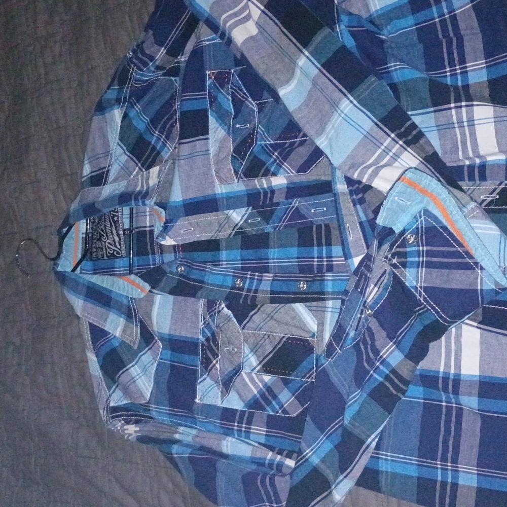 Affliction Navy and Light Blue Plaid Shirt